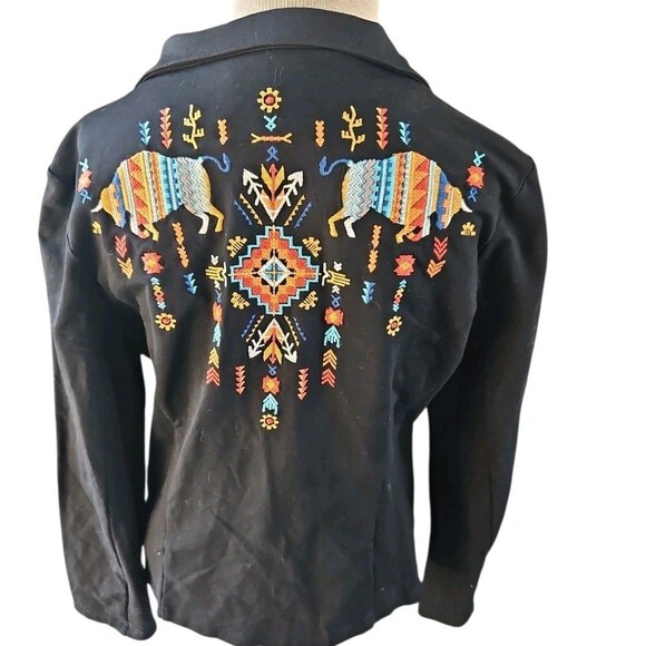 Savanna Jane Black Embroidered Blazer Jacket Size Large Buffalo Aztec Geometric - Picture 1 of 6